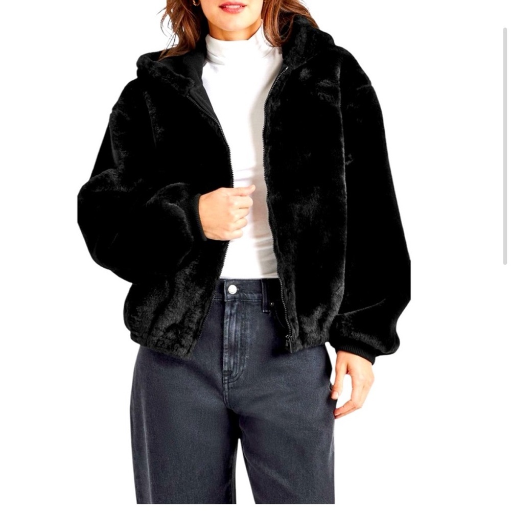 Topshop Black Teddy Jacket Plush Faux Fur